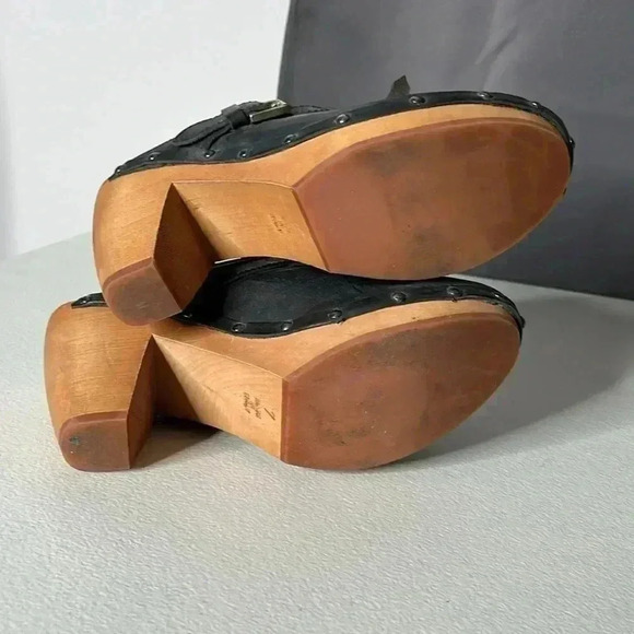 MADEWELL 1937 FOOTWEAR Classic Leather Heel Wood Fringe Studded Clogs Size 7 - Picture 8 of 10